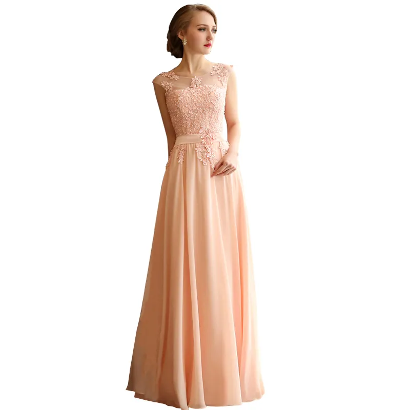 Lace Chiffon Long Bridesmaid Dresses with Pearls Scoop Neck Maxi Dress Lace  Up Formal Dresses Red Royal Blue Black Champagne Peach from Dhgate Bridesmaid  Dress - price 74.18