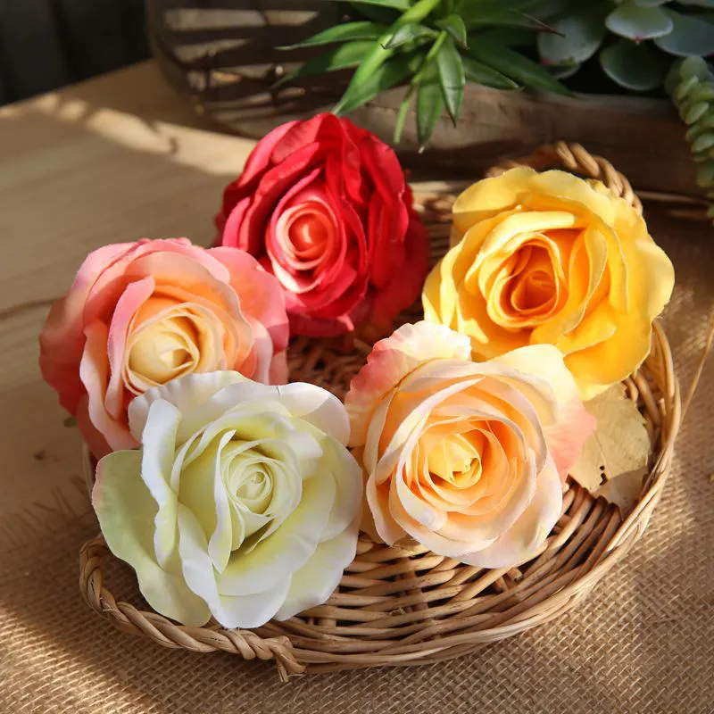 10 stks / partij Artificial Rose Flower Head Fabrikant Decoratie Bruiloft Decoratieve Road Lead Flower Wall Plant Fake Silk Rose Wreath Head