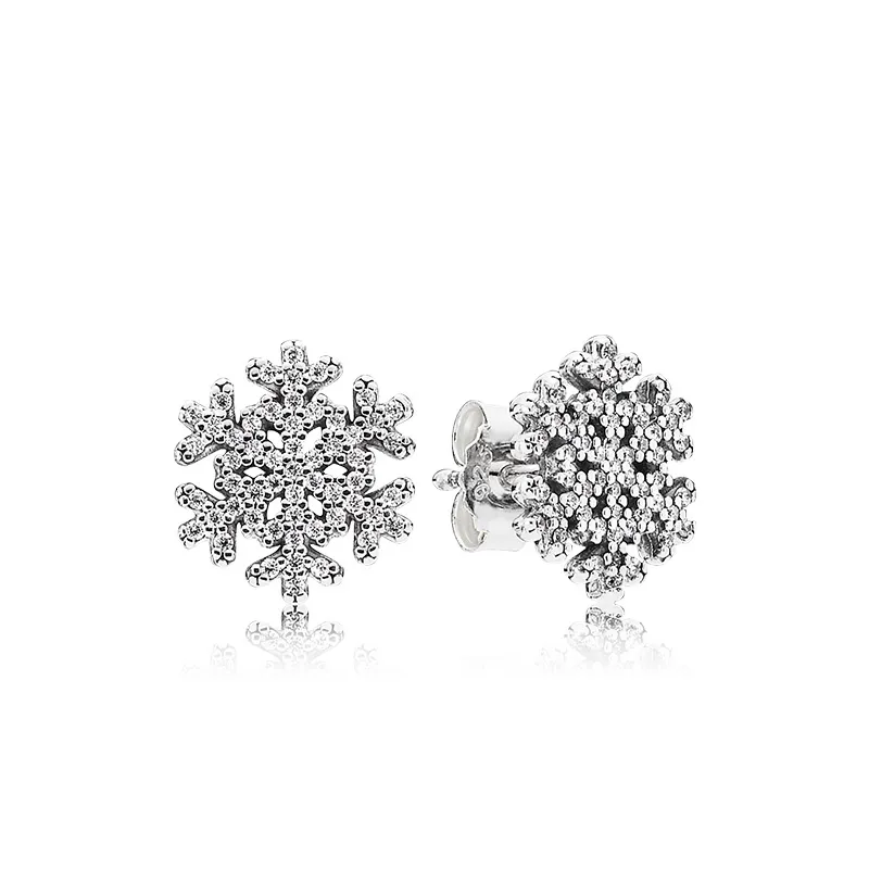 Romantyczny snowflake kolczyki Luksusowy projektant 925 Sterling Silver CZ Diamenty Odpowiednie do Pandora Oryginalne pudełko Ustaw dziewczyny Eleganckie kolczyki