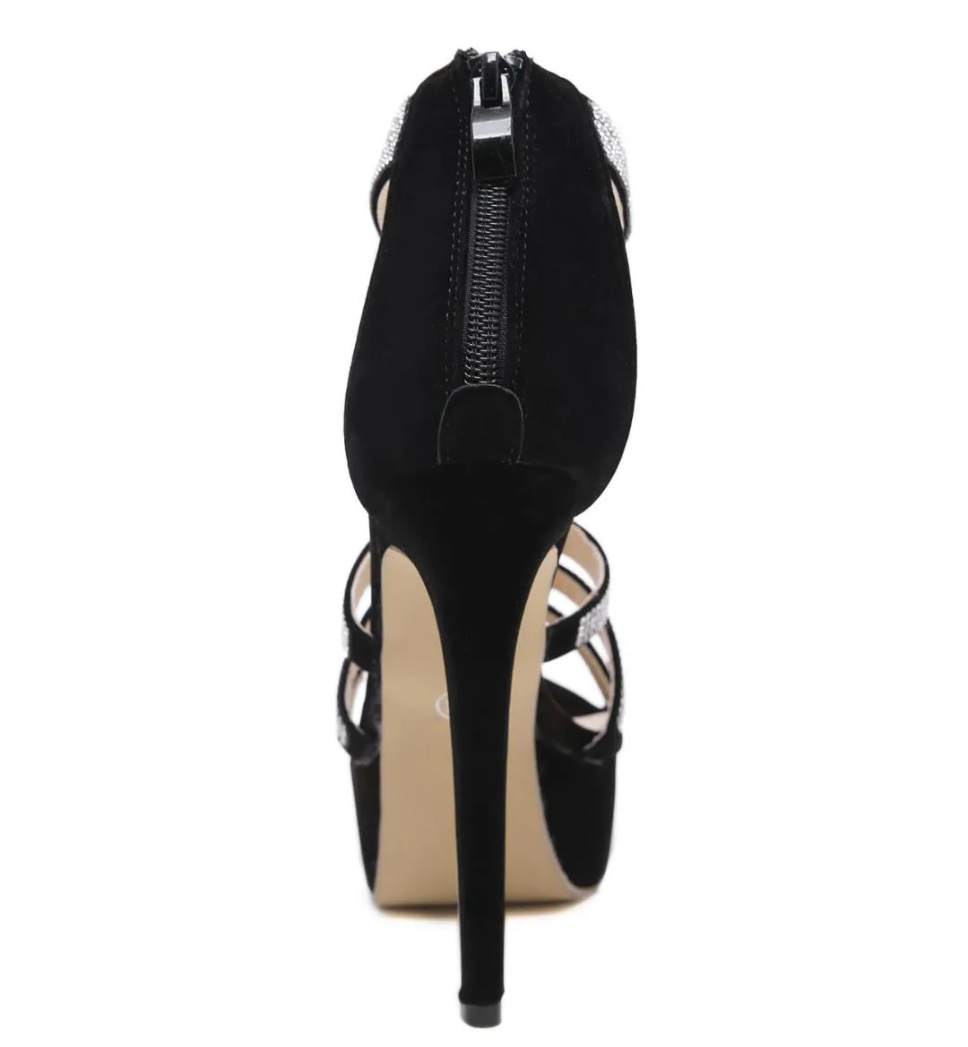 size 35 to 42 with box luxury designer women shoes black rhinestone gladiator sandals ultra high heels