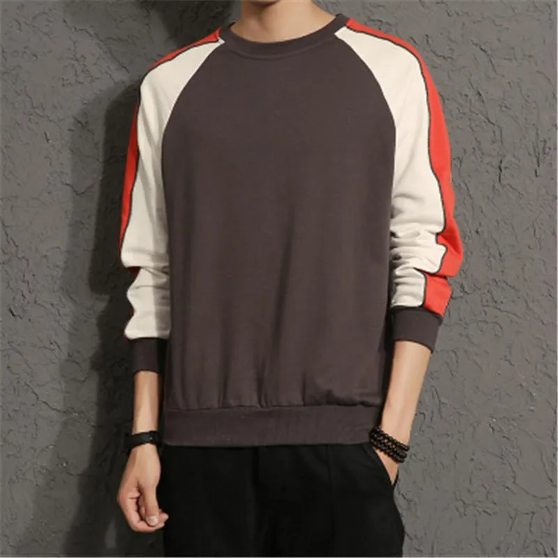Men Colorblock Long Sleeve T Shirt Fashion Loose Round Neck Patchwork Designer Tshirt Clothing Spring Trend New Male Casual Slim Tee Tops
