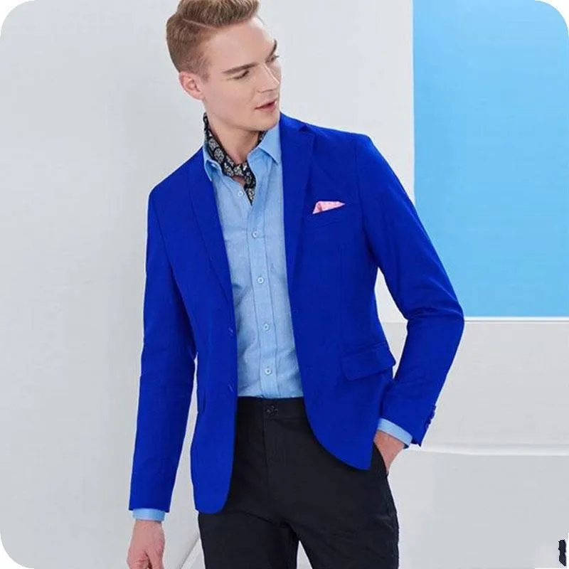 Fashion Royal Blue Groom Tuxedos Utmärkt Notch Lapel Groomsmen Bröllop Jacka Blazer Men Formell Prom / Dinner Suit (Jacka + Byxor + Tie) 1288