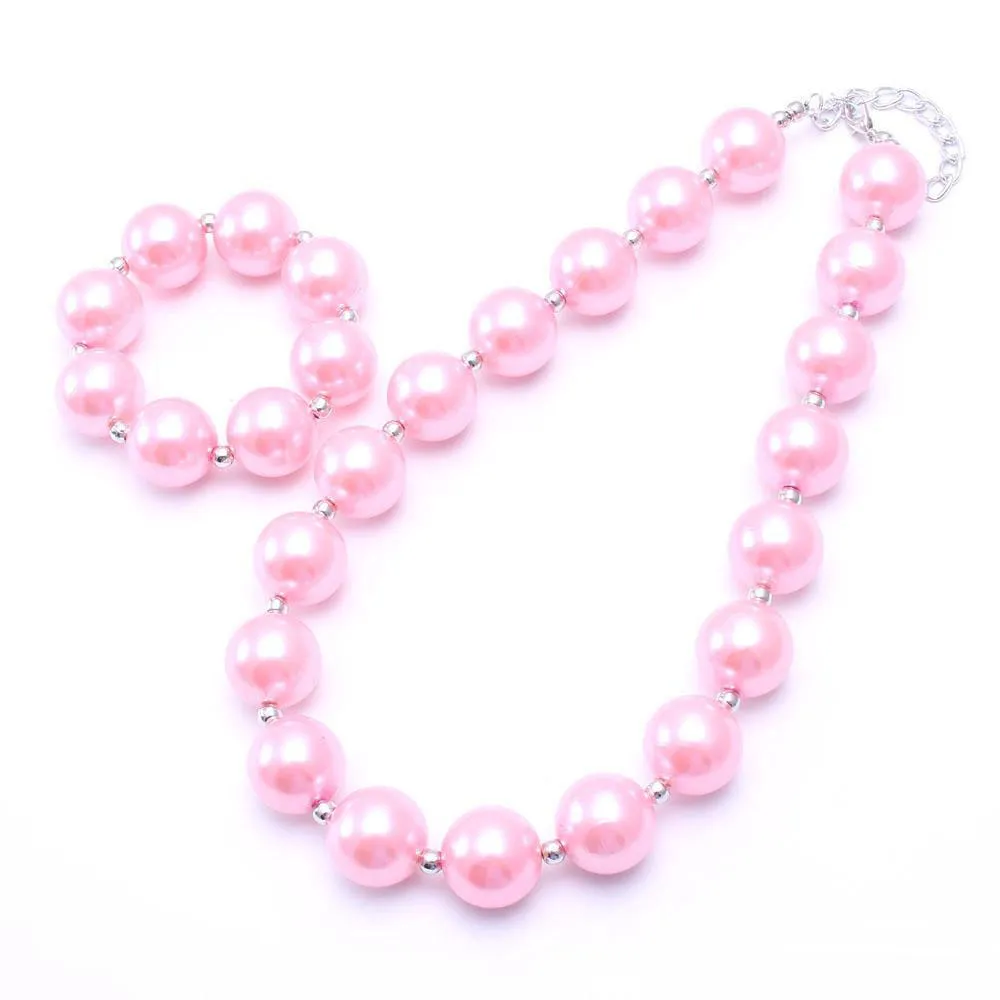 ◇Primaute◇ (SET) AND PEARL NECKLACE+TWINKLE CHAIN NECKLACE Lovely Pink Pearl Chunky Pearl Necklace With Beads And