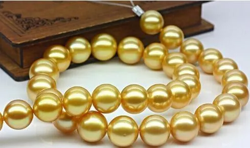 Real Large Silver Natural Top Huge18 "13mm South Sea Genuine Natural Gold Pearl Necklace