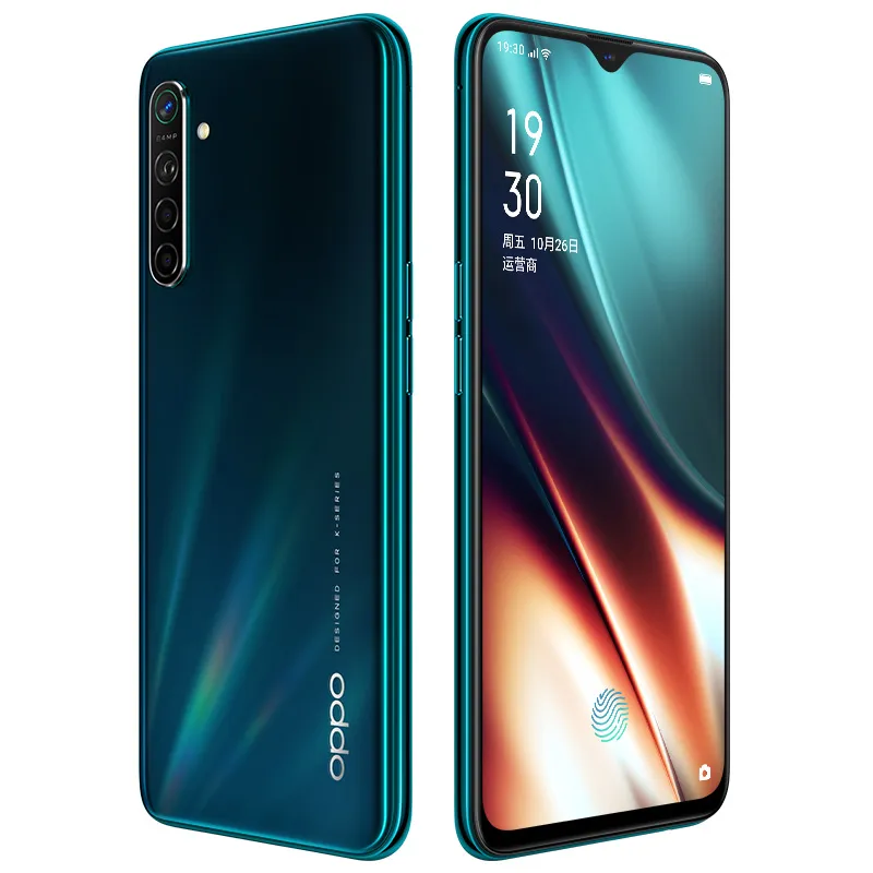 Téléphone portable d'origine Oppo K5 4G LTE 8 Go de RAM 128 Go 256 Go de ROM Snapdragon 730G Octa Core NFC 4000mAh Android 6,4 pouces Plein écran 64MP ID d'empreintes digitales Visage Smart Mobile Phone