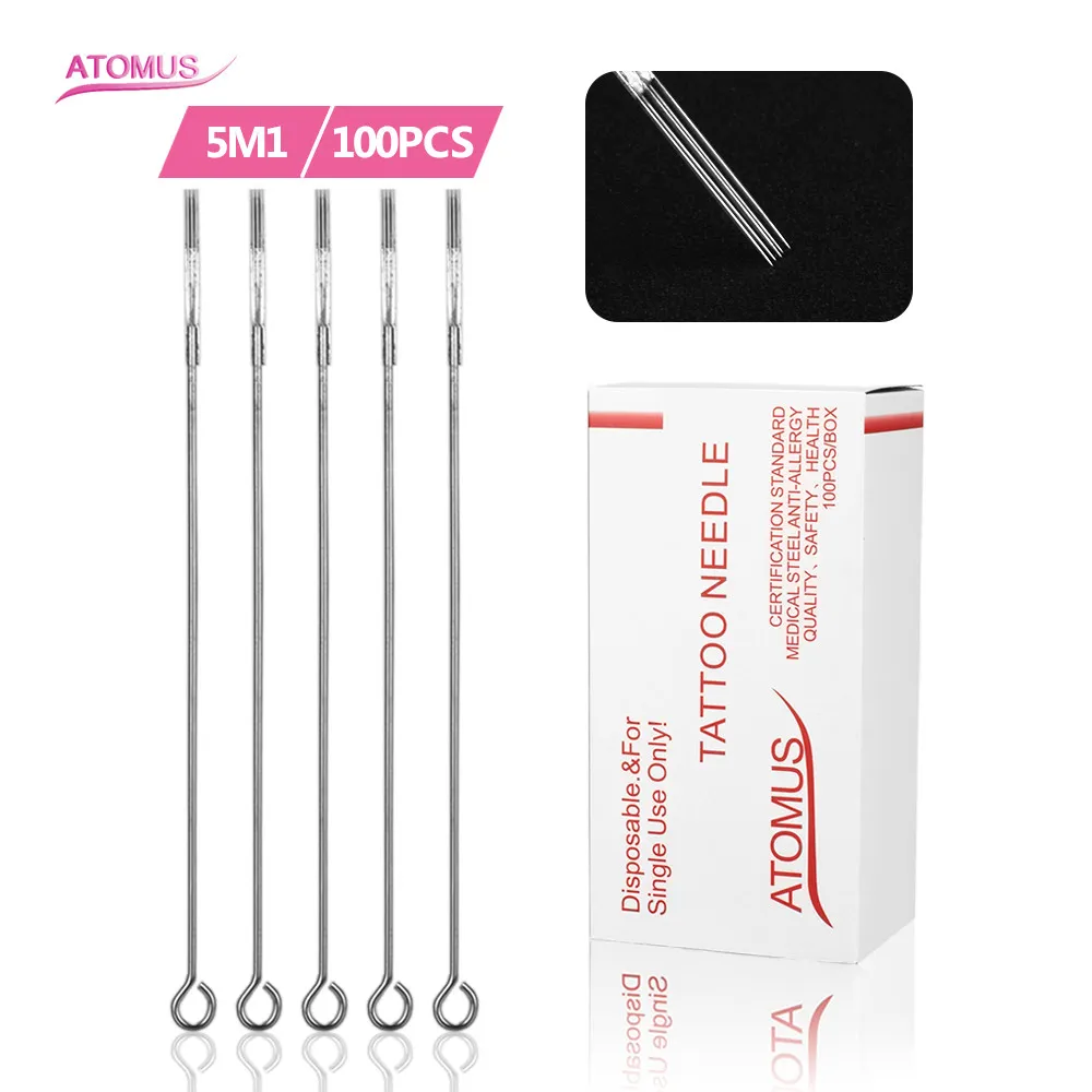 Atomus 100st Set 5M1 Needles DIY Tools Pre-steriliserad engångstatuering Tillförsel Disponibla tatueringsnålar Supply Tools