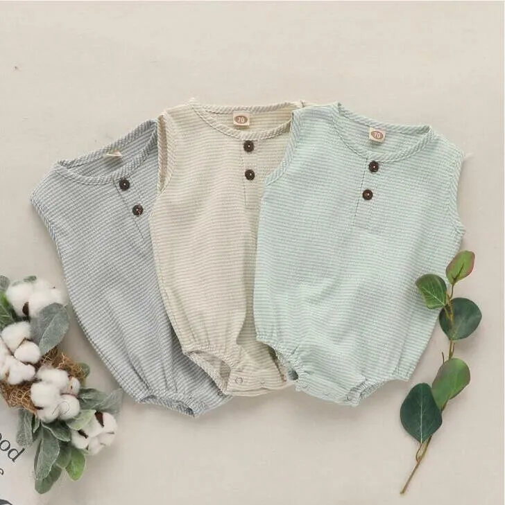 Baby Strampler Kleinkind Jungen Mädchen Dreieck Overalls Neugeborenen Sommer Solide Ärmellose Body Boutique Baumwolle Leinen Oneise Playsuits AYP439