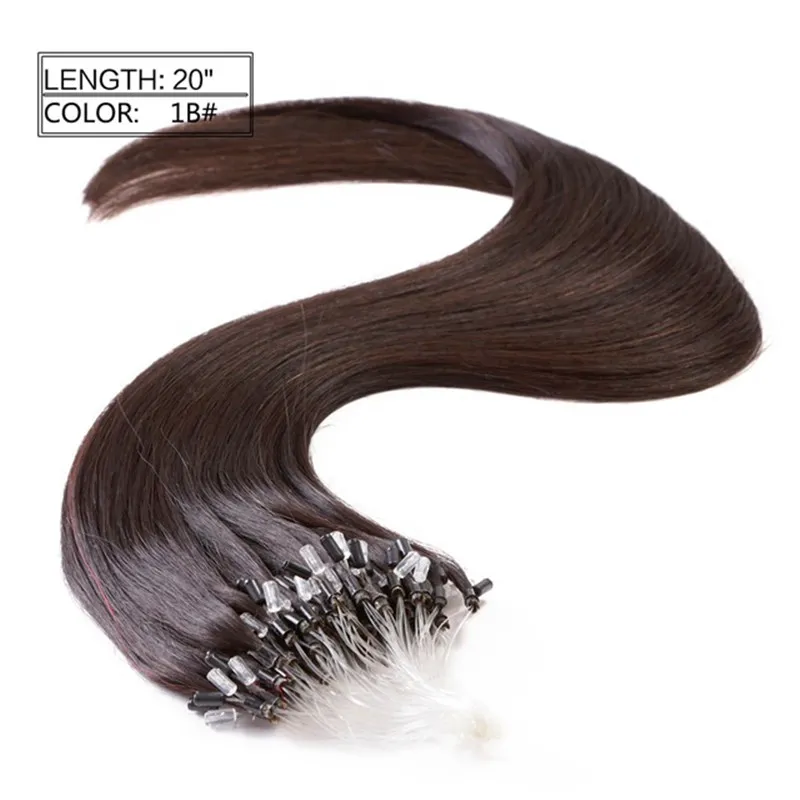 Mikroring Mänskliga hårförlängningar 100% brasilianska rakt remy hår blondin brun svart 1g / s, 100s / parti