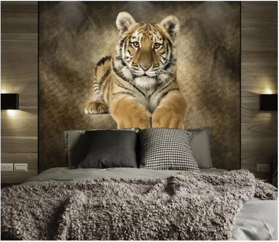 Papel tapiz de foto mural personalizado, murales 3d, dibujos animados de animales, tigre, fondo de gama alta, pintura de pared, papeles tapiz, decoración del hogar