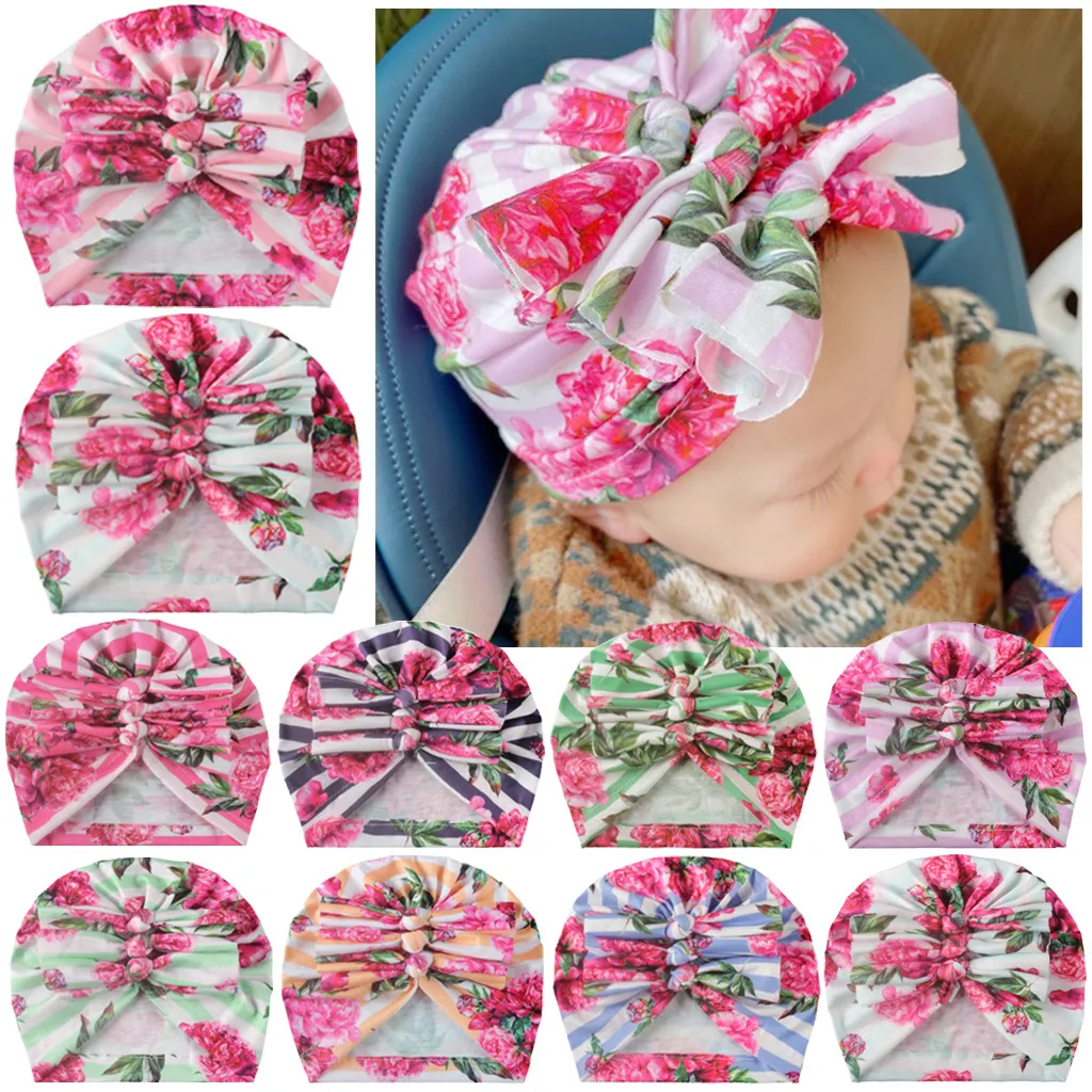 27 Style Baby Indian Hats Infant Sun Floral Pearl Caps Kids Outdoor Slouchy Berretti Toddler Flower Stampato bowknot Caps Fasce Cappelli M1642
