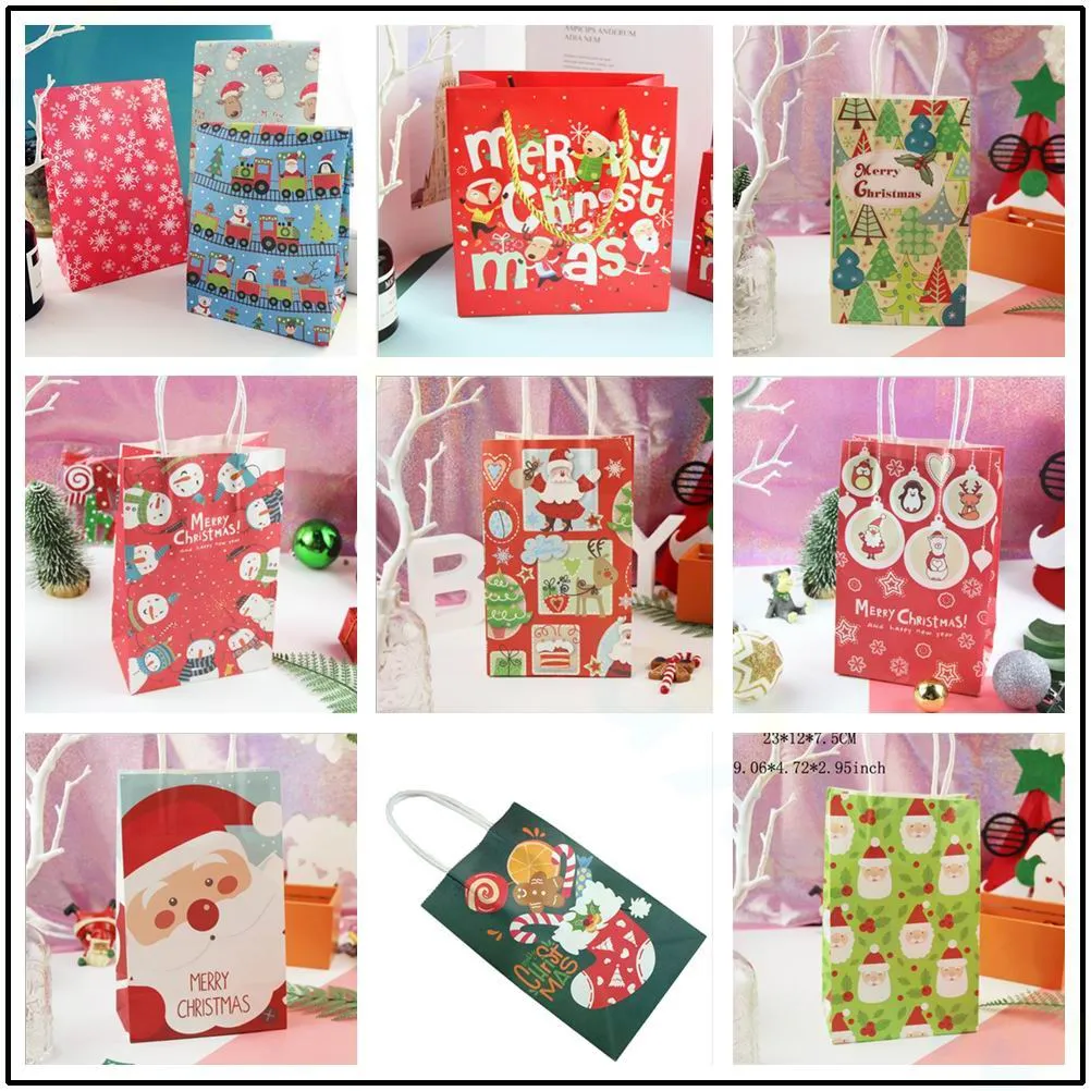 Noel partisi DIY Dekorasyon Kraft Kağıt Torba Noel Hediye Kağıt Çanta Çin Yeni Yılı Bahar Şeker Gıda Çerezler Kağıt Çanta Ambalaj