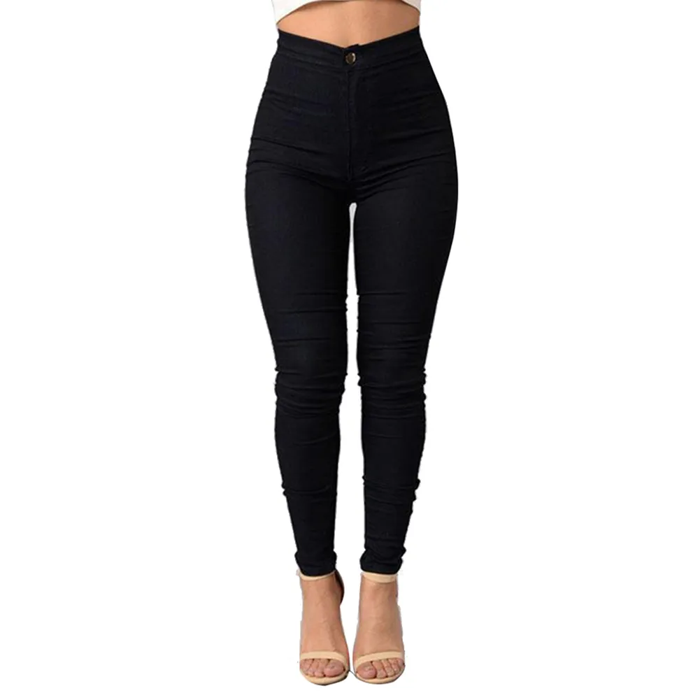 Atacado Moda longa das mulheres Jeans Sólidos Pants Cor Denim calças justas Leggings Skinny lápis magros Denim Trousers