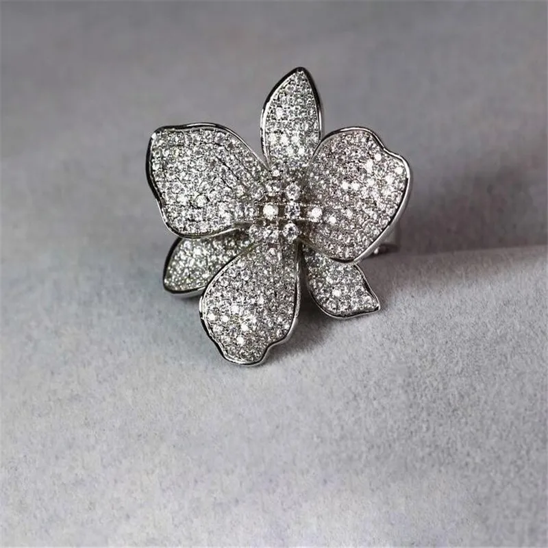 280pcs Pave White Sapphire CZ Diamond Handmade Jewelry SterlingSier Wedende Engagement Butterfly Ring for Lover Gift