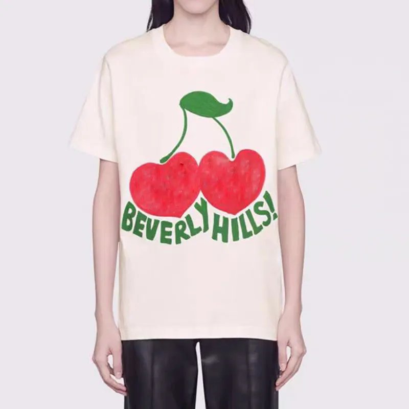 2022S Beverly Hills Cherry Designer T-Shirt Men Fashion Luxury Sleting Short Sleeve Women Punk Print Letter Summer Skateboard Tops Tops Tees حجم كبير