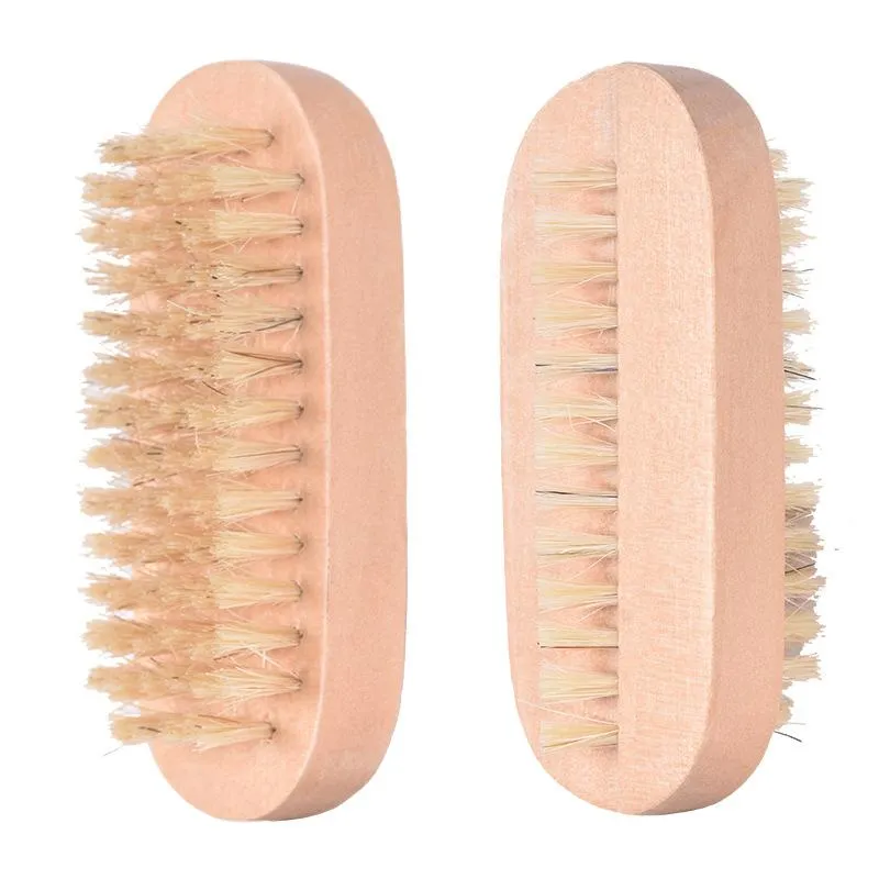 Trä Nail Brush Boar Bristle Dubbelsidig Oval Form Nails Små rengöringsborstar