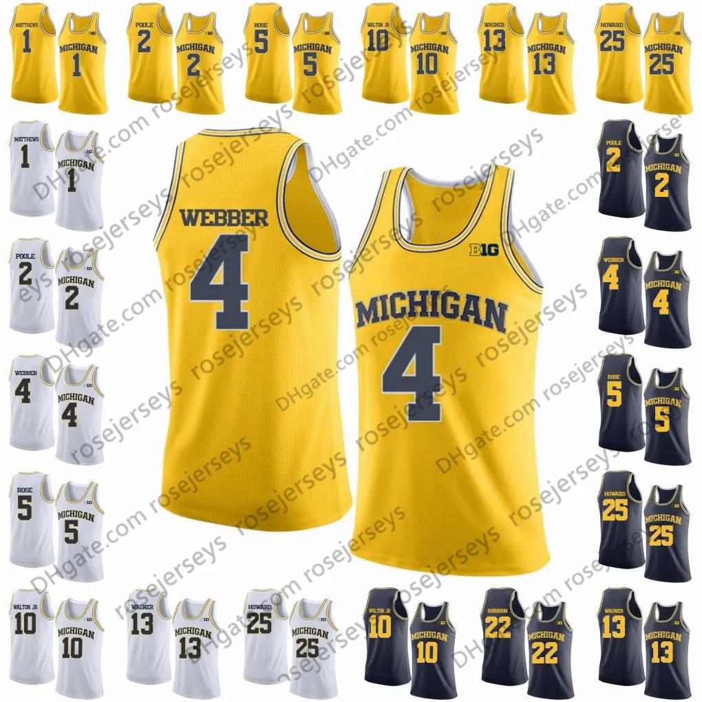 Michigan Wolverines # 4 Webber 5 Rose 10 Hardaway Jr. Walton 25 Howard 41 Rice Chris Jalen Tim Derrick Juwan Glen College Basketball Jersey