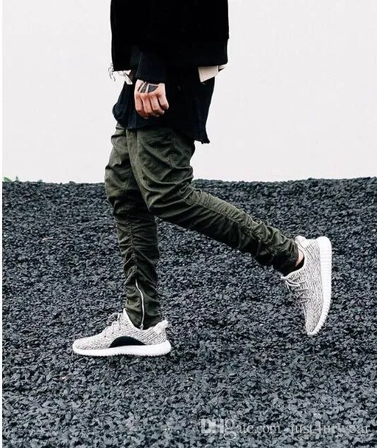 Side Zipper Pleated Pencil Pants Mens High Street Elastic Waist Casual Biker Pants Fashion Jogger Skinny Sweatpants Long Trousers Pants