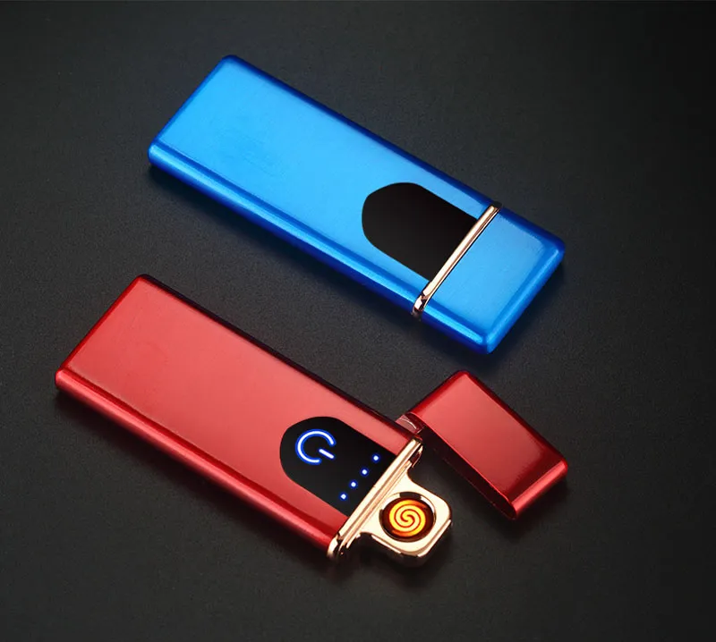 USB recarregável aquecedores à prova de vento flameless eletrônico isqueiro ultra fino cigarro lightr toque indução de lado os isqueiros