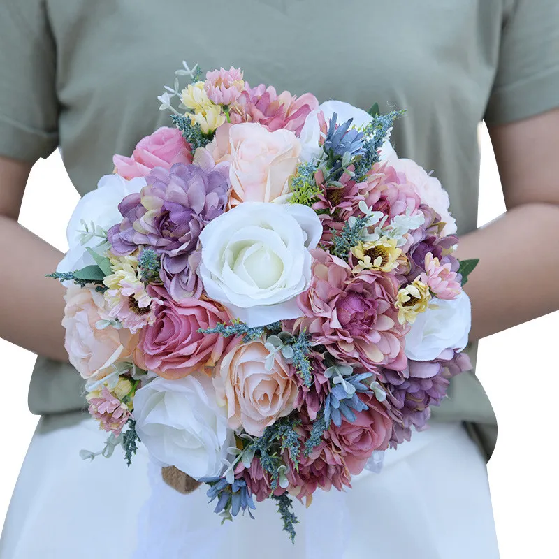 Artificial Wedding Bridal Bouquets Handmade Fashion Silk Wedding Flowers Country Engagement Wedding Supplies Bride Holding Bouquet