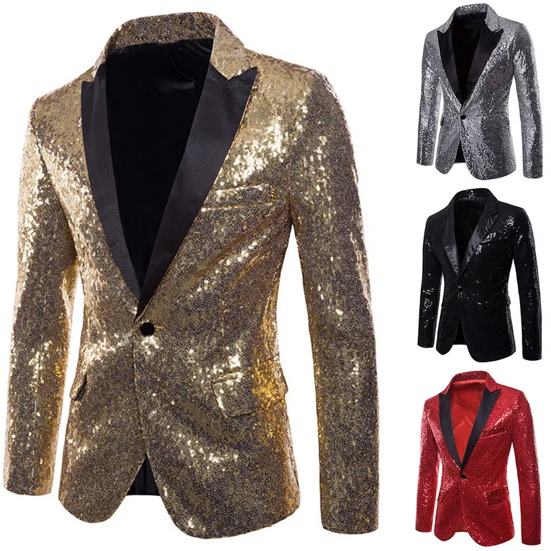 MoneRffi Mens Brillant Blazers Vestes Sequin Glitter costume Veste Hommes Discothèque DJ Scène Chanteur Blazers De Mariage Pardessus Male308h