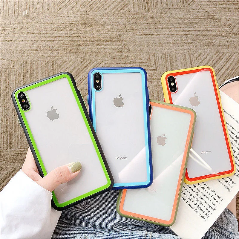 Renkli Çerçevesi Darbeye temperli cam Telefon Kılıfı iPhone XR XS X XS Max 8 7 6 6S Artı Şeffaf Şeker rengi Arka Kapak