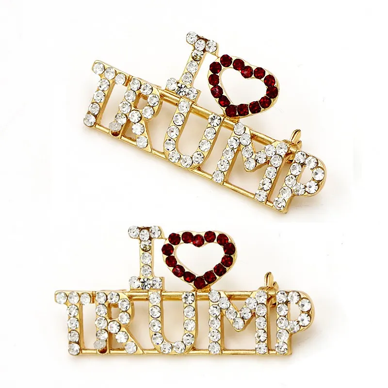 frete grátis Trump 2020 i amor trunfo Broche Brasão jóias broche presentes diamante broche estilo quente vestido amo moda corpete feminino
