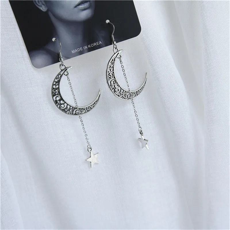 Gothic Retro Punk Moon Stars Stud Earring For Women girl Jewelry Fine Statement Earrings Pretty Gift Decoration