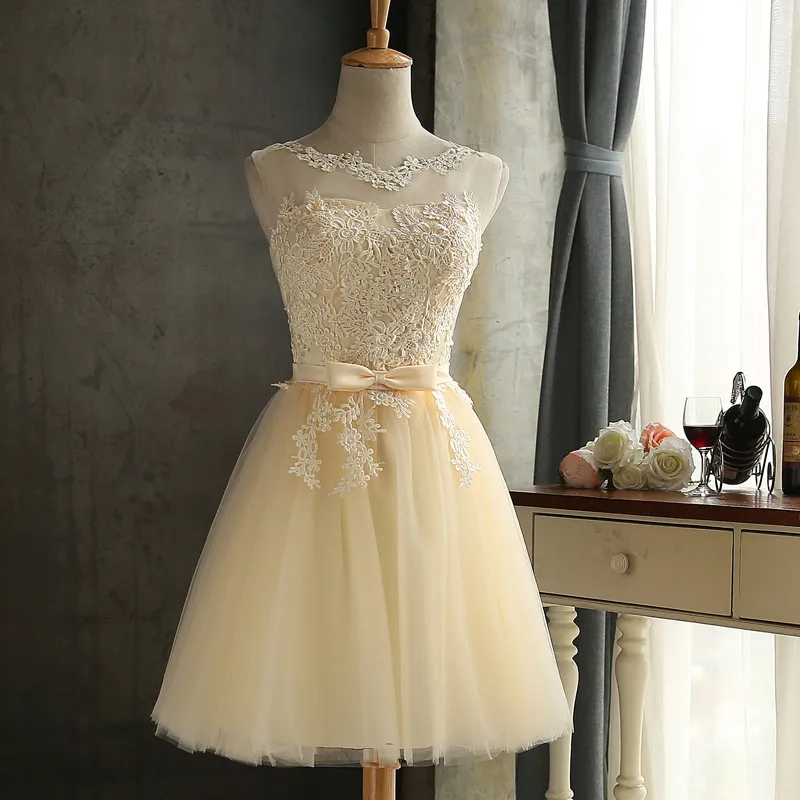 Lace Up Champagne Grey Red Short Bridesmaid Dresses... From Casualfashion, $51.21
