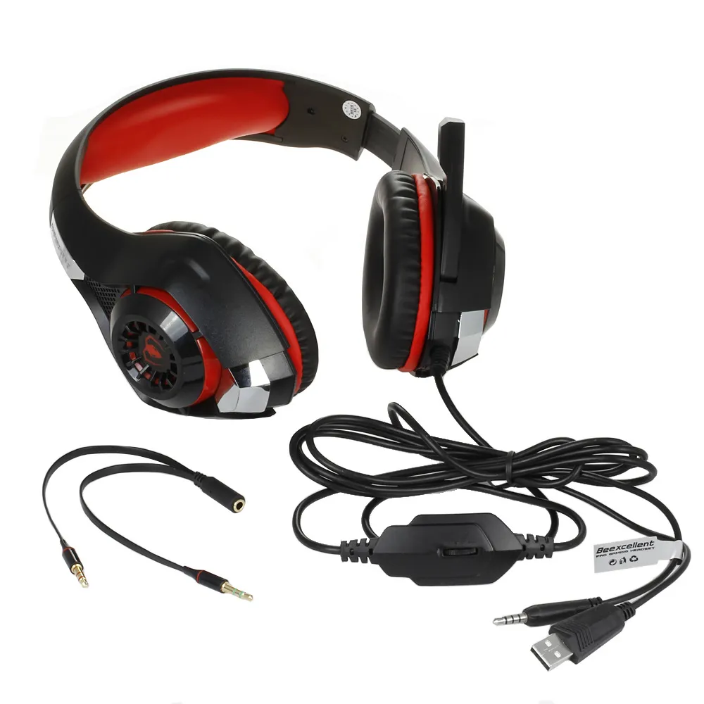 PS4 용 Beexcellent GM-1 게임용 헤드셋 XboX ONE 스테레오 게임용 헤드폰 잡음 격리 LED 라이트베이스 서라운드 마이크 USB 22pcs / lot
