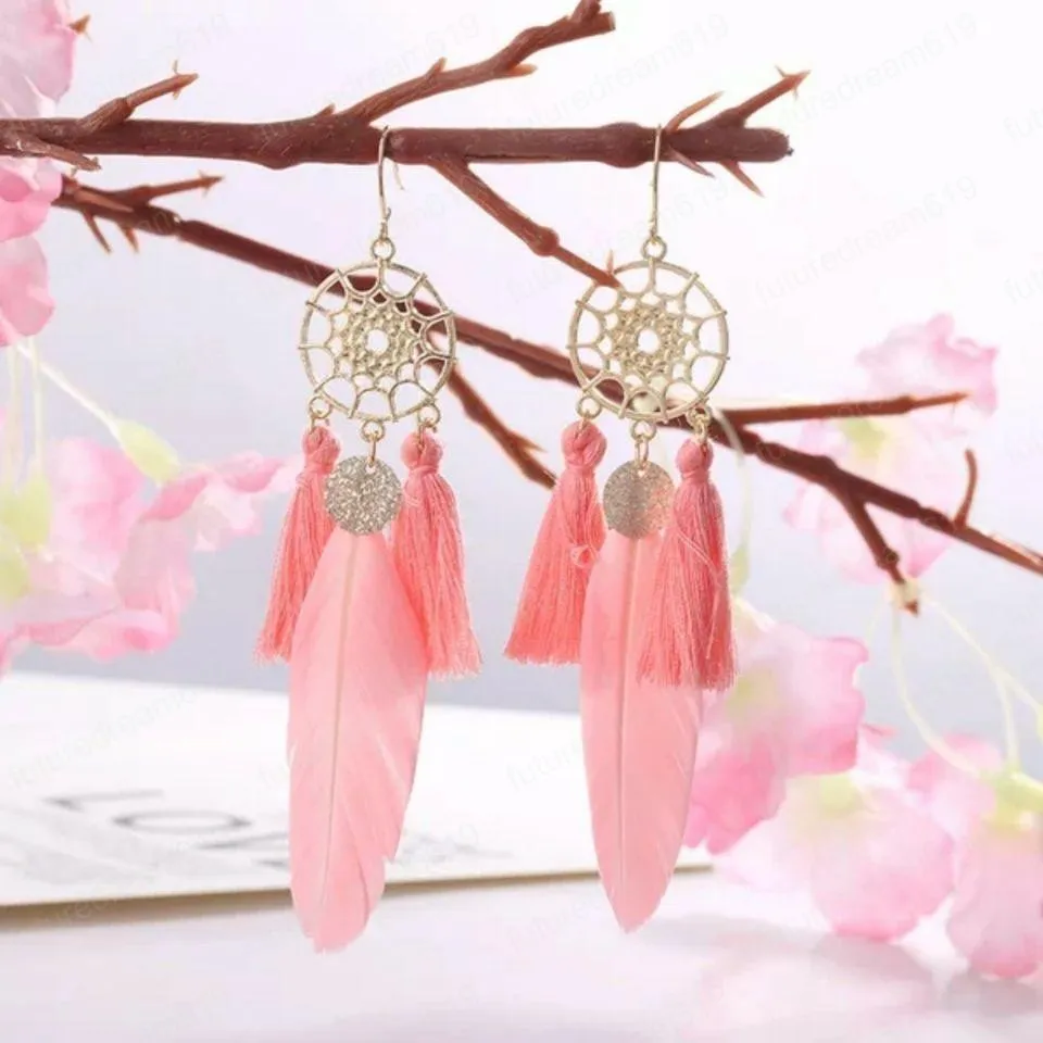 Vintage Gold Tassel Earrings, Metal Feather Earrings: Alloy Dream