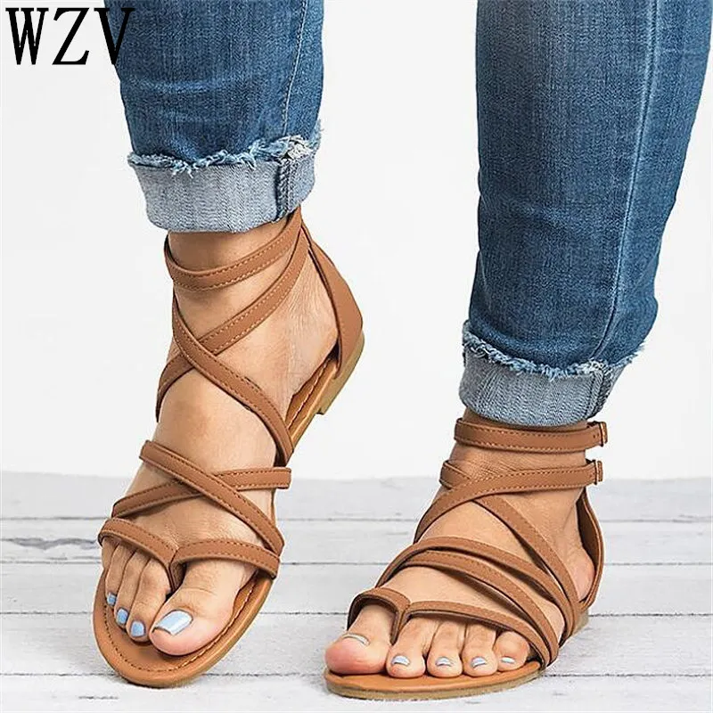 Sandales d'été femmes 2019 sangle croisée sandales chaussures femmes femmes chaussures Style coréen chaussures dames sandales plates H12