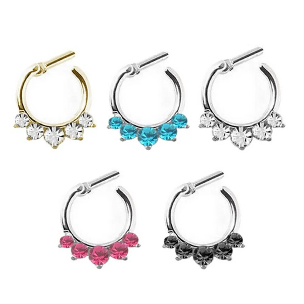 Punk nez anneau strass nez anneau faux Septum Piercing cintre pince sur corps bijoux nez cerceau Septum 1 pièces 5 couleurs