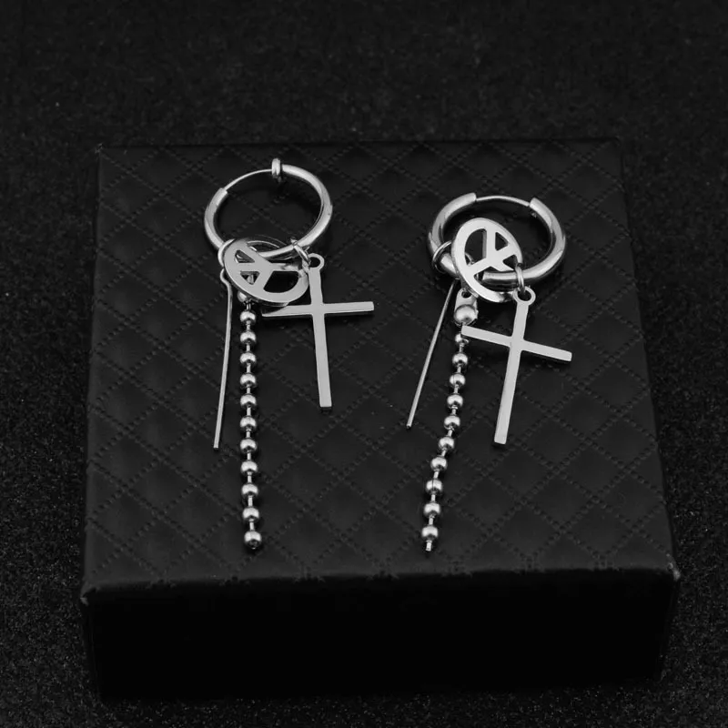 2 Paires De Boucles D'Oreille Clip - Fausses Créoles 14mm Sans Perçage - Acier Inoxydable Argent Et Noir