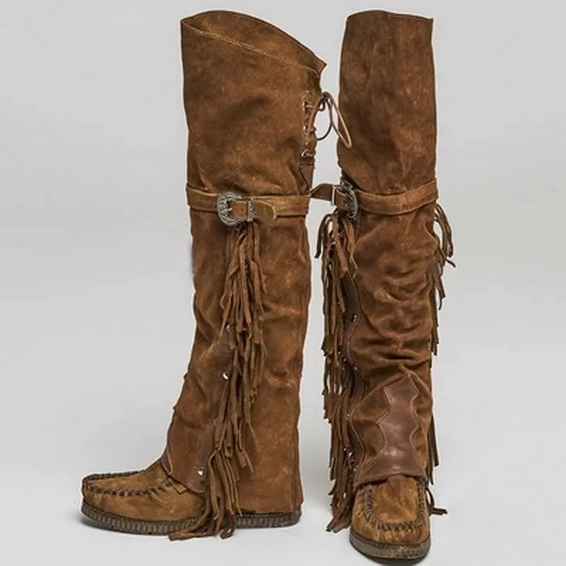 Long suede boots with discount tassels