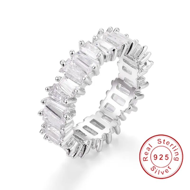 Hot Style 925 Silver Simulated Diamond Painting Full Finger Ring Engagement Smycken Kvinnor Band Stacking CZ Ring för bröllop