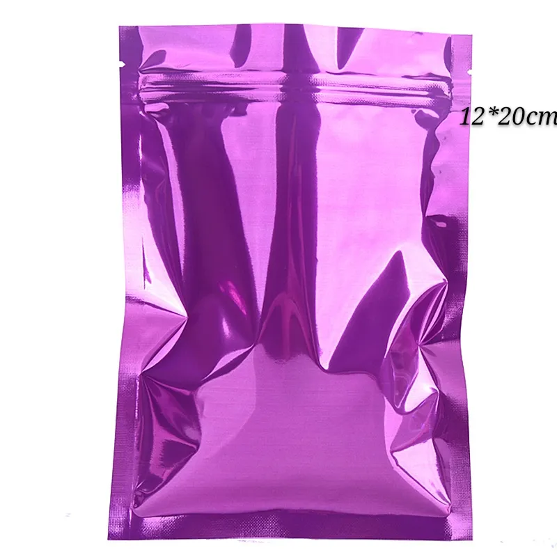 Zip Lock Zipper Seal Mylar Packing Väskor Lila Aluminium Folie Plast Paketväska Presentförpackning Packa påse 12 * 20cm (4.72 * 7.87Inch) Torrmatskvalitet