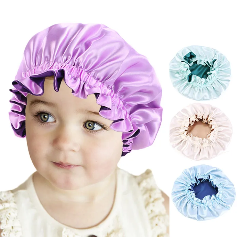 Reversible Bonnet for Kids Candy Color Satin Silky Bonnet Double Layer Day Night Sleep Cap Children Head Wrap Hair Accessories