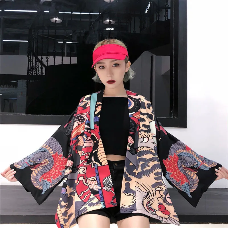Fashion-Neploe 2019 Summer Harajuku Blusa Mujeres Hombre Kimono Cardigan Cartón Japonés Tops suelto Blusas Mujer de Moda 35867mx190827