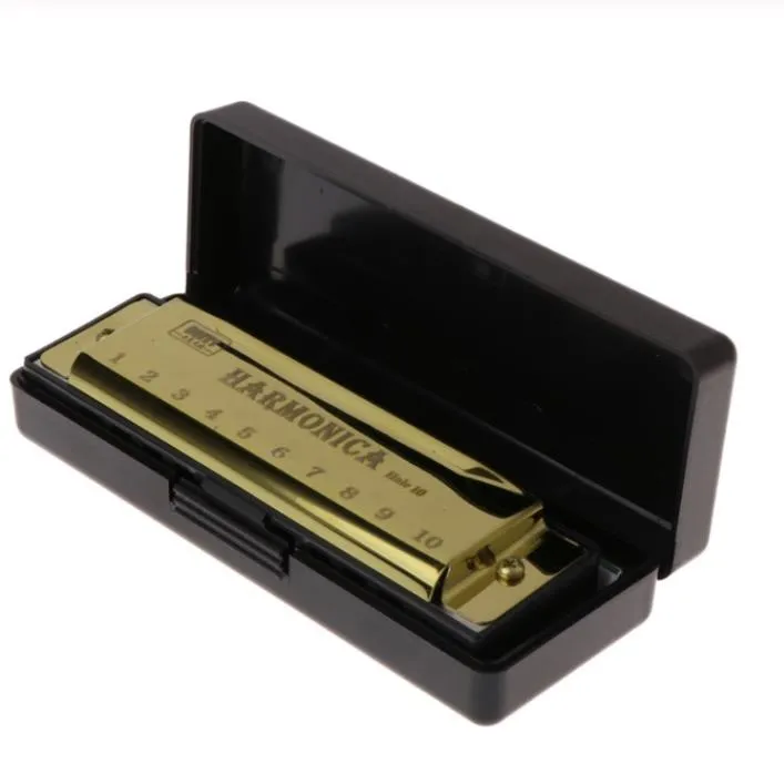 Ny ankomst 10 hål Key of c blues harmonica musikinstrument pedagogisk leksak med fall