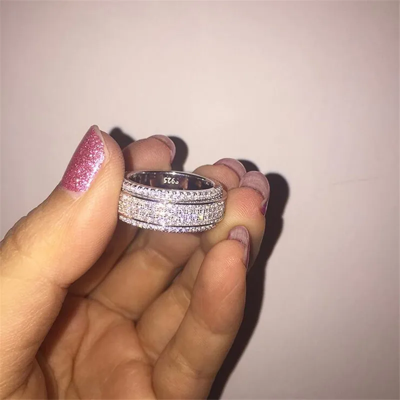 Rulalei bijoux de luxe bague rotative en argent Sterling 925 pavé saphir blanc CZ diamant fête promesse femmes mariage bague de mariée pour amoureux