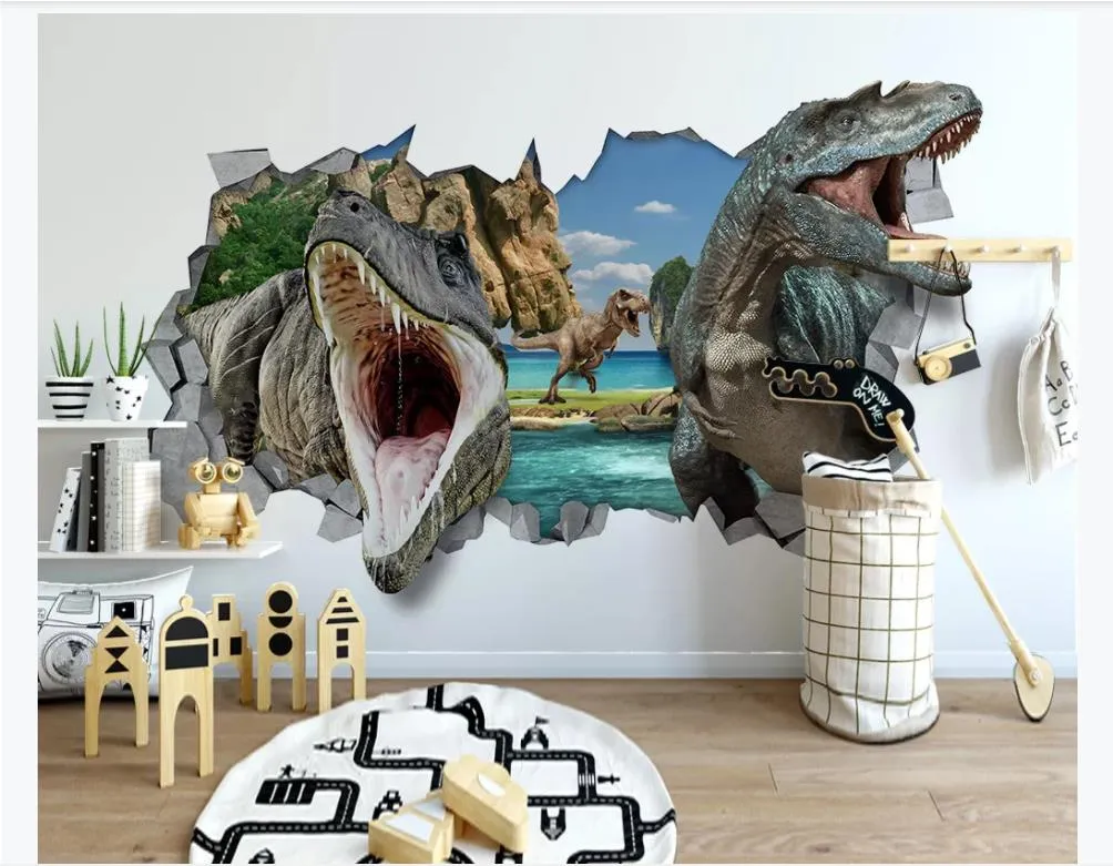 Carta da parati fotografica personalizzata per pareti Parete moderna minimalista 3D dinosauro parete di sfondo per bambini Carta da parati creativa 3D