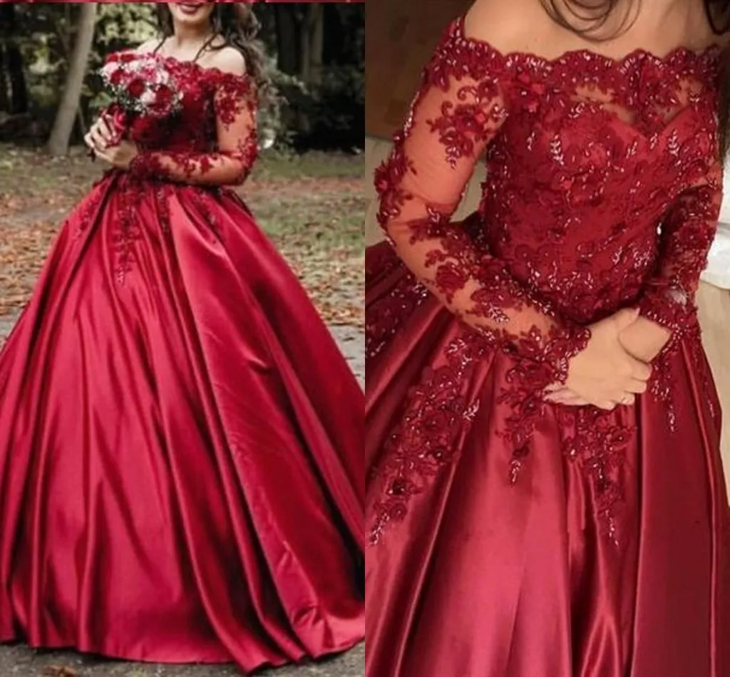 Illusion Long Sleeve Prom Quinceanera Dress Off The Shoulder Embroidered Beaded Sequin Lace-up Formal Party Dress Sweet 16 Dress Long