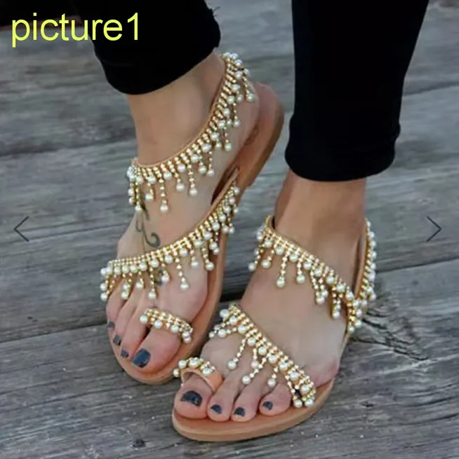 New Handmade pearls flat heels women fashion designer beach sandals lady casual shoes no1830