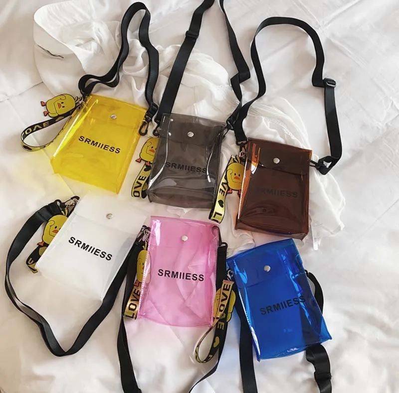 새로운 투명 가방 인 젤리 명확 미니 크로스 바디 요정 가방 수평 및 수직 휴대 전화는 6colors 파우치