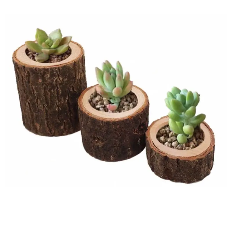 Pots de plantes en bois Vintage rustiques petit pot en bois rond bougeoir fleur succulente Pots en pot nouvelle maison décorative