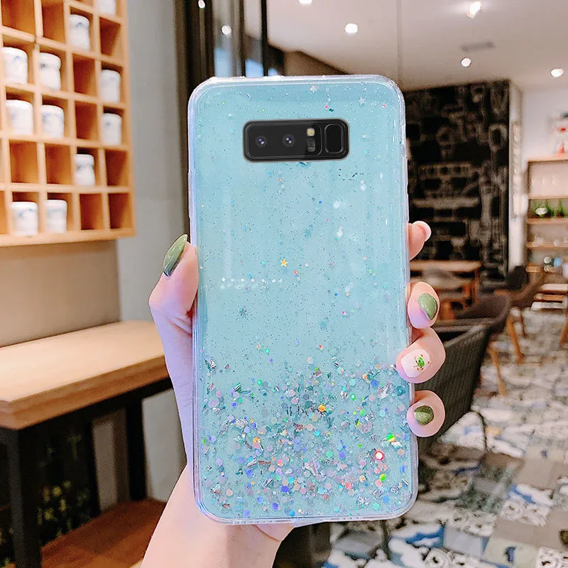 Anwendbar für Samsung S10plus Handyhülle Neues S9plus transparenter Epoxid-Glitzer Note10 sternenklarer Treibsand weiblich