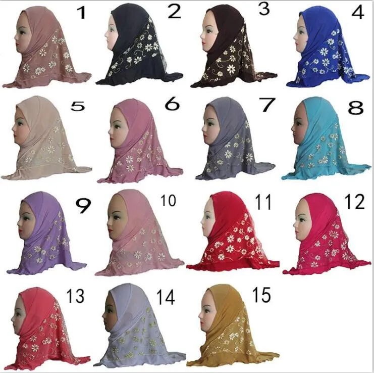 Bebek Müslüman Hijab Sarar İslam Çocuk Şallar Başörtüsü Çocuk Yaz Altın Damgalama Nefes Türban Erkek Kız Etnik Eşarp Pashmina B855