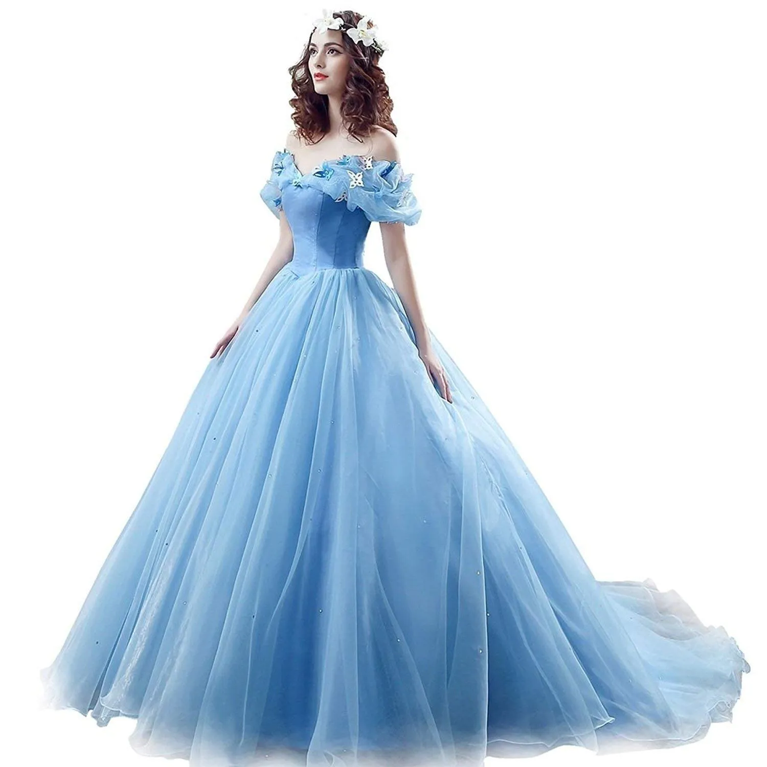 2019 Nyaste Askepott Quinceanera -klänningar med fjärilspärlor Sweet 16 Prom Pageant Debutante Dress Formal Evening Prom Party Go326V