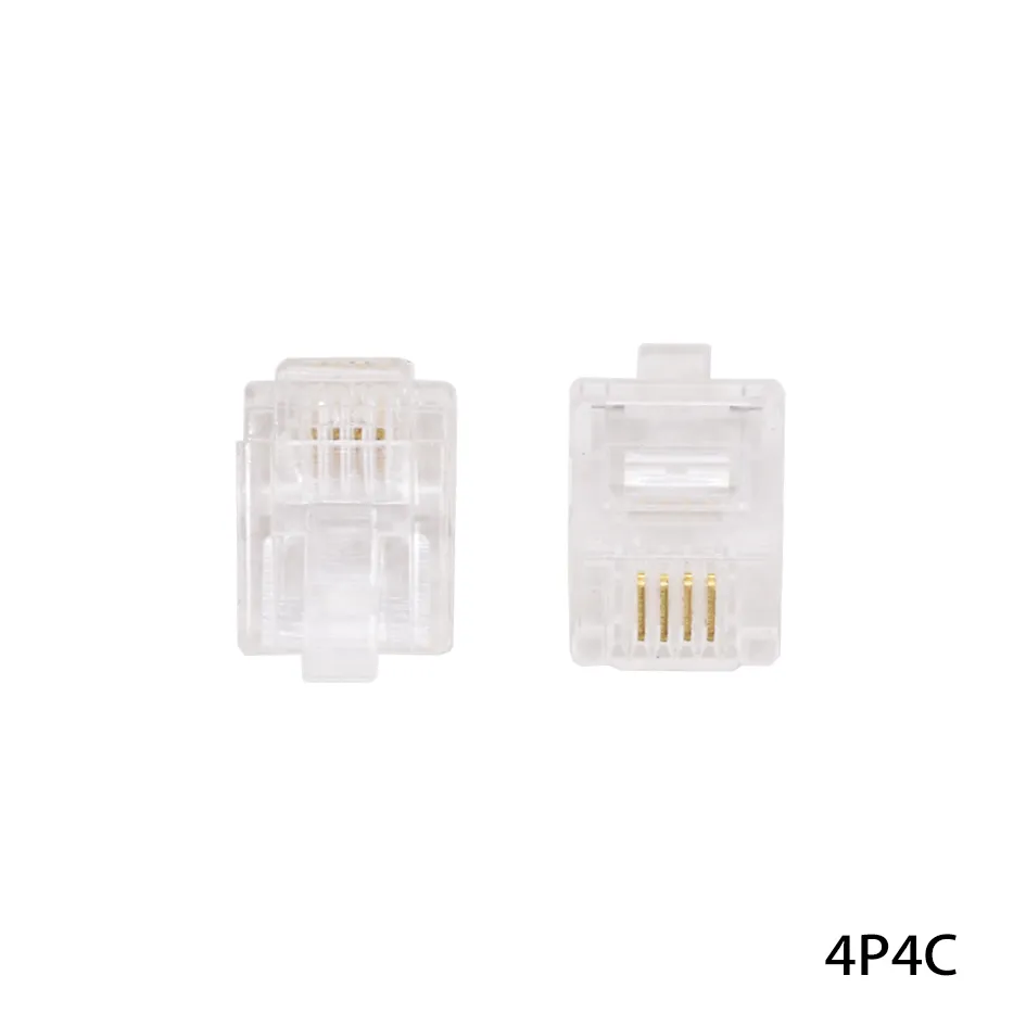 4P4C 4 Pin 4 Contatti RJ11 Telefono Spina Modulare Jack Connettore RJ11 Testa di Cristallo Cavo Ethernet Spine Teste