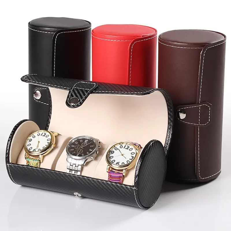 Fashion Watch Display Presentförpackning Case Roll 3 Slot Armbandsur Halsband Armband Smycken PU Läder Box Förvaring Rese påse